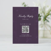 Elegant PlumPurple Floral Line Art QR Code Wedding 出欠カード (スタンド正面)