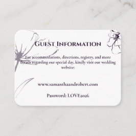 Elegant PlumPurple Floral Line Art Wedding Details エンクロージャーカード