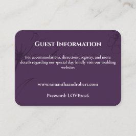 Elegant PlumPurple Floral Line Art Wedding Details エンクロージャーカード