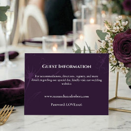 Elegant PlumPurple Floral Line Art Wedding Details エンクロージャーカード