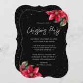 Elegant Poinsettia Black Christmas Party 招待状 (正面/裏面)