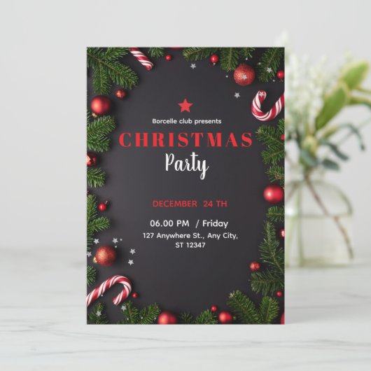 Elegant Poinsettia Christmas Invitation 招待状 (スタンド正面)