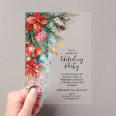 Elegant Poinsettia Christmas Party アクリル招待状 (インサイチュ (ポータブル))