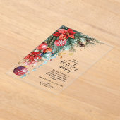 Elegant Poinsettia Christmas Party アクリル招待状 (レイダウン)