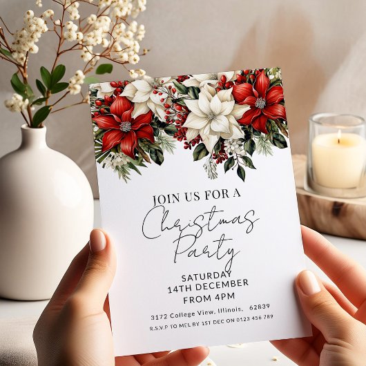 Elegant Poinsettia Christmas Party  招待状
