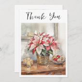 Elegant Poinsettia Christmas Present サンキューカード (正面/裏面)