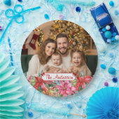 Elegant Poinsettia Floral Border Custom  ペーパープレート (パーティー)