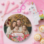 Elegant Poinsettia Floral Border Custom  ペーパープレート (パーティー)