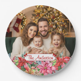 Elegant Poinsettia Floral Border Custom  ペーパープレート