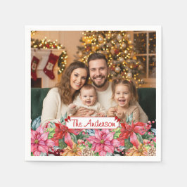 Elegant Poinsettia Floral Border Custom Paper スタンダードカクテルナプキン