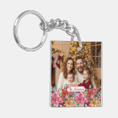 Elegant Poinsettia Floral Border Custom Photo キーホルダー (正面左)