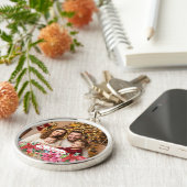 Elegant Poinsettia Floral Border Custom Photo キーホルダー (側面)