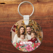 Elegant Poinsettia Floral Border Custom Photo キーホルダー (正面)