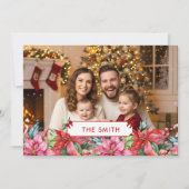 Elegant Poinsettia Floral Border Custom Photo  シーズンカード (正面)