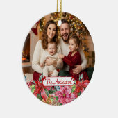 Elegant Poinsettia Floral Border Custom Photo セラミックオーナメント (右)