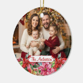 Elegant Poinsettia Floral Border Custom Photo セラミックオーナメント (左)