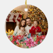 Elegant Poinsettia Floral Border Custom Photo セラミックオーナメント (裏面)