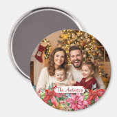 Elegant Poinsettia Floral Border Custom Photo マグネット (正面/裏面)