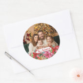 Elegant Poinsettia Floral Border Custom Photo ラウンドシール (封筒)