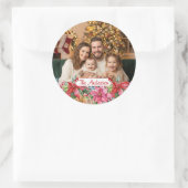 Elegant Poinsettia Floral Border Custom Photo ラウンドシール (バッグ)