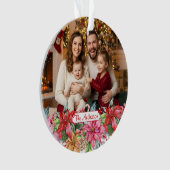 Elegant Poinsettia Floral Border Custom Photos オーナメント (正面)