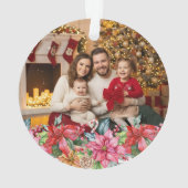 Elegant Poinsettia Floral Border Custom Photos オーナメント (裏面)
