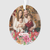 Elegant Poinsettia Floral Border Custom Photos オーナメント (正面)
