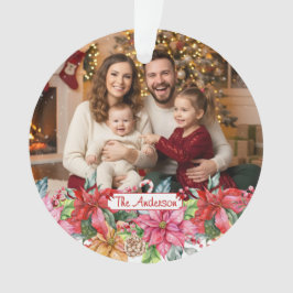 Elegant Poinsettia Floral Border Custom Photos オーナメント
