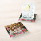 Elegant Poinsettia Floral Border Custom Photos ガラスコースター (アングル)