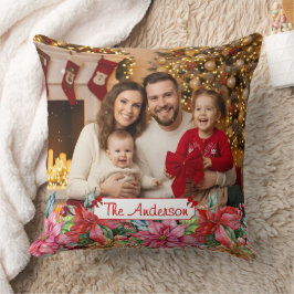 Elegant Poinsettia Floral Border Custom Photos クッション