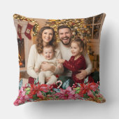 Elegant Poinsettia Floral Border Custom Photos クッション (裏面)