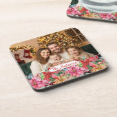 Elegant Poinsettia Floral Border Custom Photos コースター (左側)