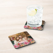 Elegant Poinsettia Floral Border Custom Photos コースター (右側)