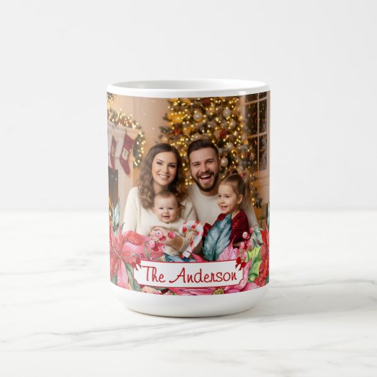 Elegant Poinsettia Floral Border Custom Photos コーヒーマグカップ (中央)