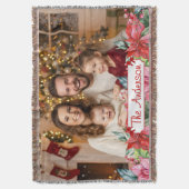 Elegant Poinsettia Floral Border Custom Photos スローブランケット (正面縦)