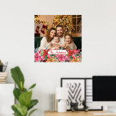 Elegant Poinsettia Floral Border Custom Photos ポスター (ホームオフィス)