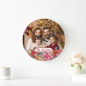 Elegant Poinsettia Floral Border Custom Photos ラージ壁時計 (ホーム)