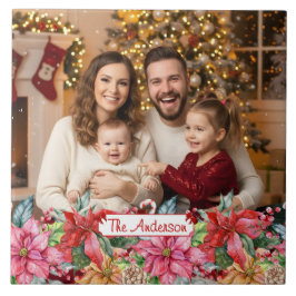 Elegant Poinsettia Floral Custom Photo タイル