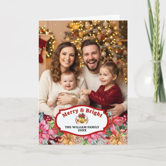 Elegant Poinsettia Floral Custom Photo Folded カード (正面)
