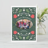 Elegant Poinsettia Folk Art Christmas Photo Card シーズンカード (スタンド正面)