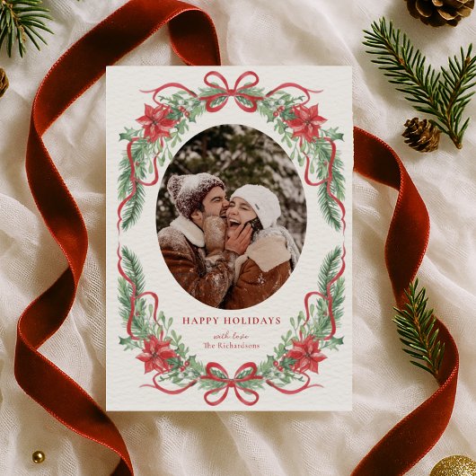 Elegant Poinsettia Holiday Photo Card  シーズンカード