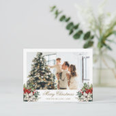 Elegant Poinsettia Holly Red Berries Photo シーズンポストカード (スタンド正面)