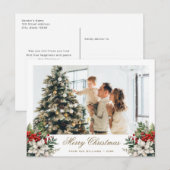 Elegant Poinsettia Holly Red Berries Photo シーズンポストカード (正面/裏面)