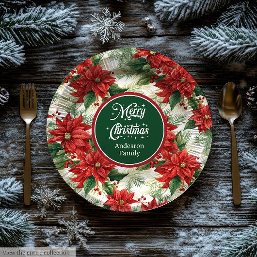 Elegant Poinsettia Wreath Christmas Party Plates  ペーパープレート