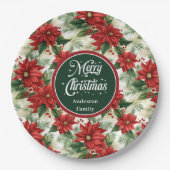 Elegant Poinsettia Wreath Christmas Party Plates  ペーパープレート (正面)