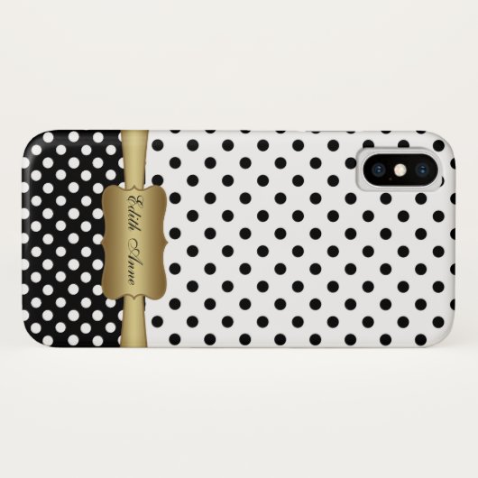 Elegant Polka Dots Gold Custom Monogram  Case-Mate iPhoneケース (裏面(横))