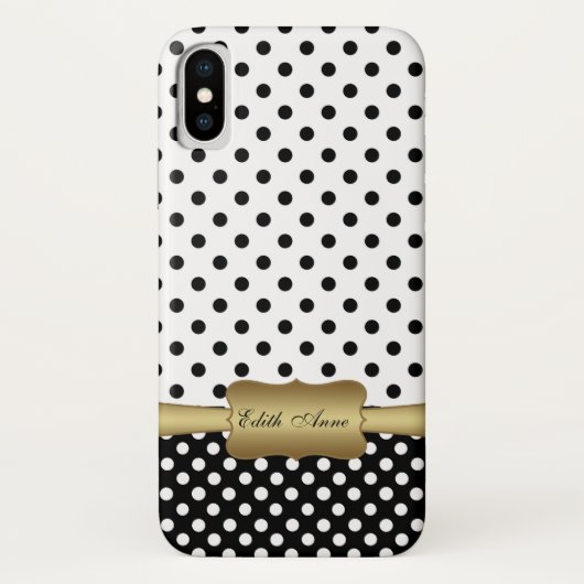 Elegant Polka Dots Gold Custom Monogram Case-Mate iPhoneケース (裏面)