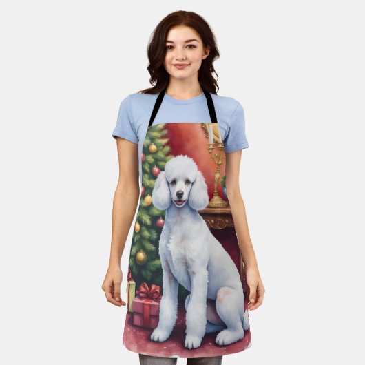 Elegant Poodle Beside Christmas Tree Holiday Dog  エプロン (着用した状態)