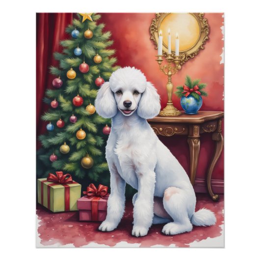Elegant Poodle Beside Christmas Tree Holiday Dog  ポスター (正面)