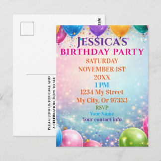 Elegant Poppies Black Birthday Invitation ポストカード